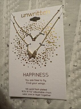 Unwritten Gold Double Layer Butterfly  Necklace 14 k gold plated. Nice new